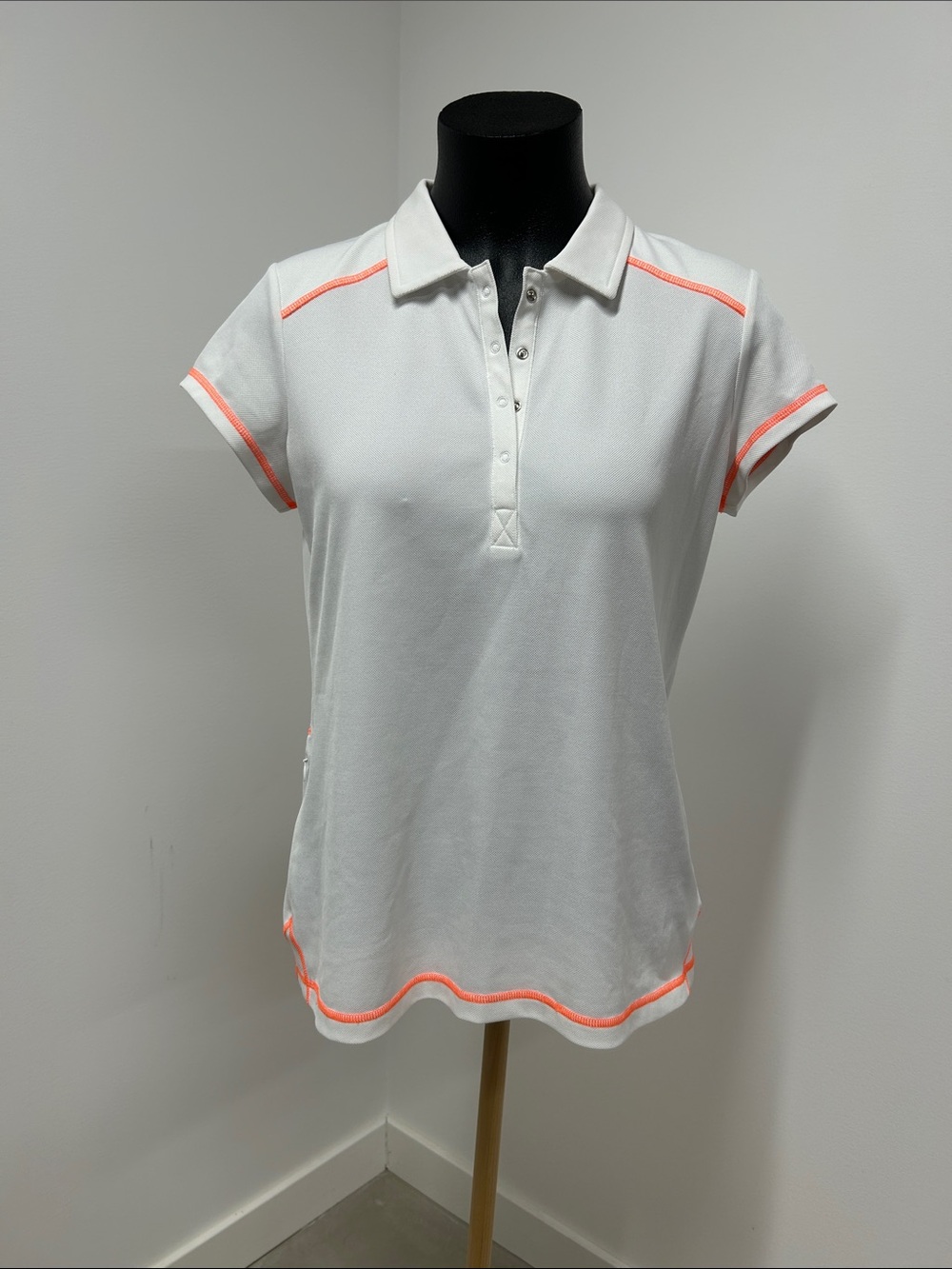 Talbots White Polo with Neon Coral Contrast Trim Golf shirt